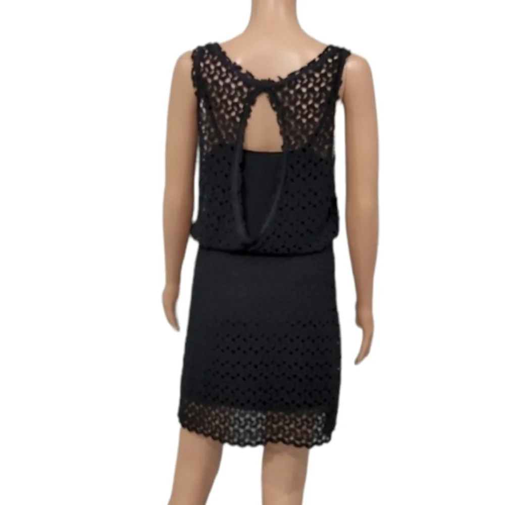 Free People Crochet Dress Size‎ S Black Sleeveless Lined Keyhole Back Womens